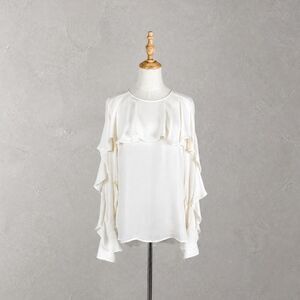 Veronica Beard Silk Ruffle Blouse in Alabaster | 10